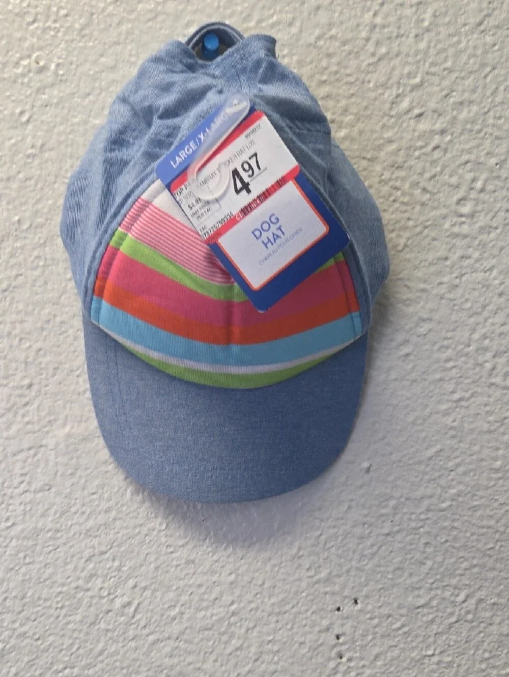 Top Paw Chambray Blue Dog Hat with Bright Stripe Panel
